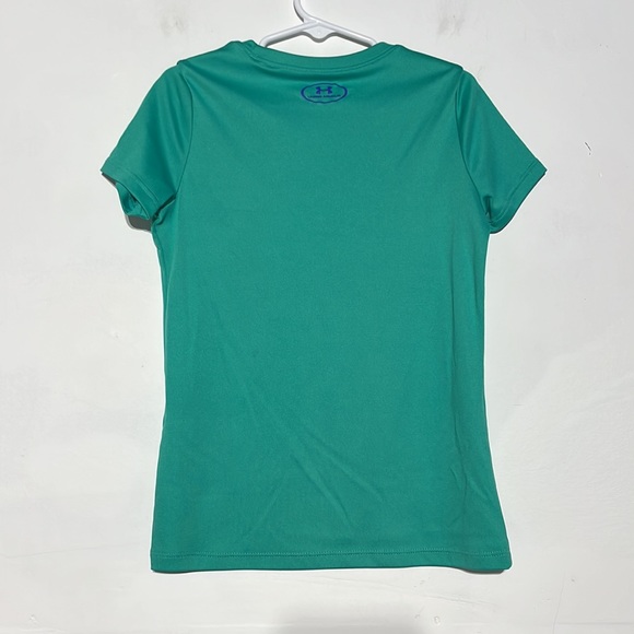 Under Armour Girl’s Green Paint Splatter Basketball Design Heatgear Tee Shirt XS - Picture 3 of 5
